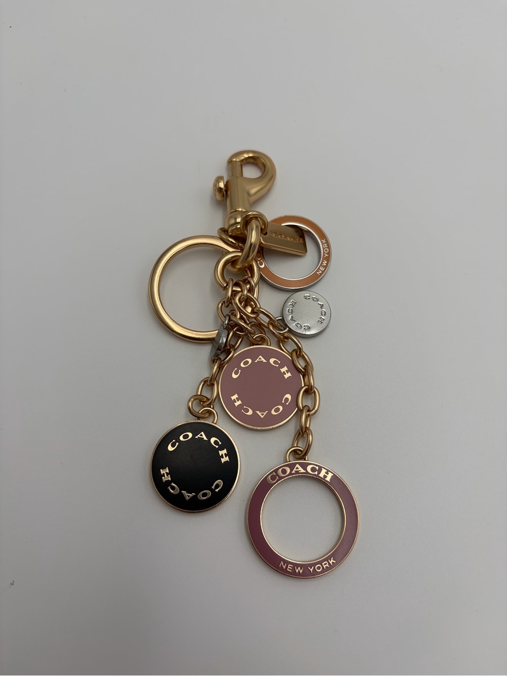 Coach Rare Multi Charm Bag Charm Keychain Gold Tone Pink Black Enamel